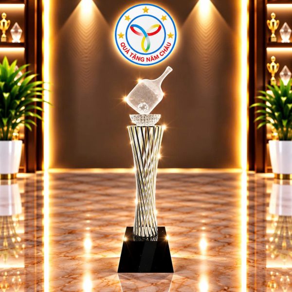 Cúp Kỹ Thuật Giải Pickleball - Thiết Kế Xoắn Nghệ Thuật Hiện Đại Màu Bạc Sang Trọng – Model: P1010S