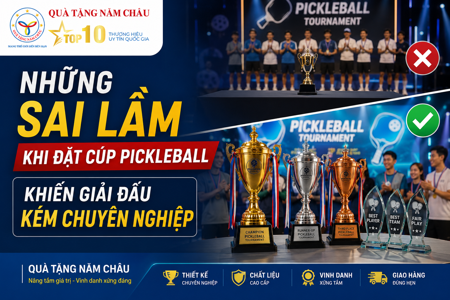 Những Sai Lầm Khi Đặt Cúp Pickleball Khiến Giải Đấu Kém Chuyên Nghiệp | Quà Tặng Năm Châu