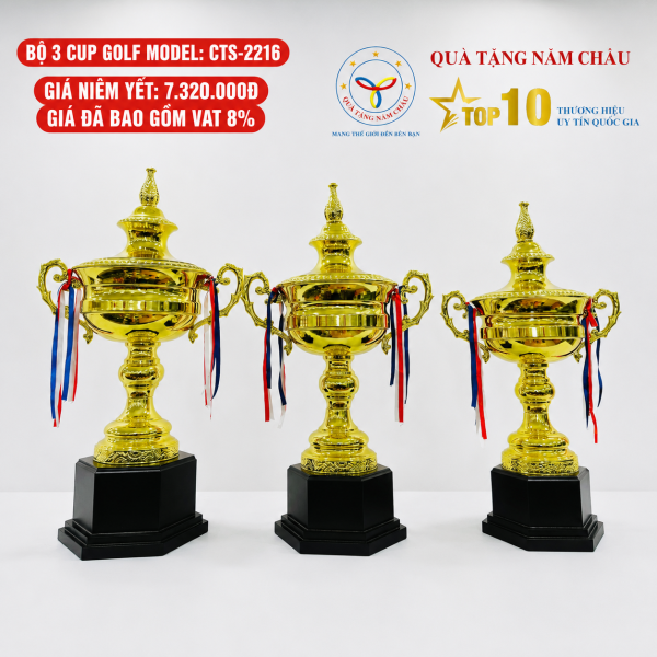 Bộ 3 Cúp Golf Cao Cấp Dáng Cổ Điển - Hai Quai Cong, Thiết Kế Bề Thế - Model: CTS-2216