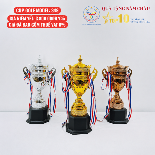 Bộ 3 Cúp Golf Cao Cấp Dáng Cổ Điển – Thân Cúp Tròn, Hai Quai Cong – Model: 349