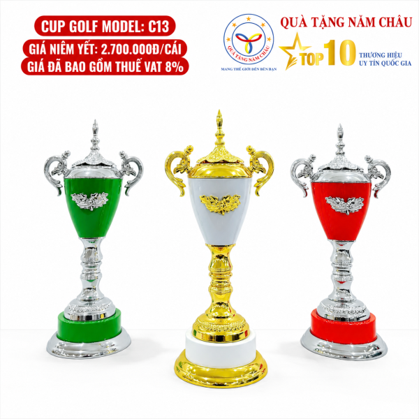 Bộ 3 Cúp Golf Cao Cấp Dáng Thân Thon - Hai Quai Cong Nghệ Thuật, Phối Màu Nổi Bật - Model: CTS-C13