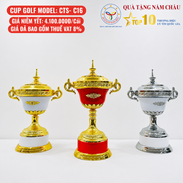 Bộ 3 Cúp Golf Cao Cấp Dáng Bầu Rộng - Hai Quai Uốn Cong, Thiết Kế Cổ Điển Sang Trọng - Model: CTS-C16