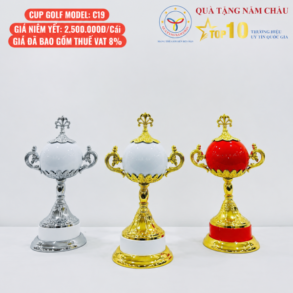 Bộ 3 Cúp Golf Cao Cấp Dáng Cầu Tròn – Quai Cuộn Hoa Văn, Thiết Kế Tinh Xảo – Model: CTS-C19