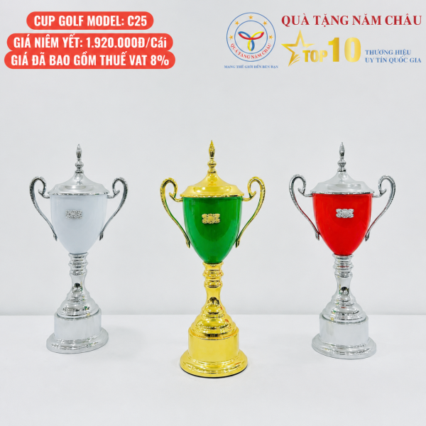 Bộ 3 Cúp Golf Dáng Ly Hai Quai Cong - Thiết Kế Thanh Lịch, Màu Sắc Nổi Bật - Model: CTS-C25
