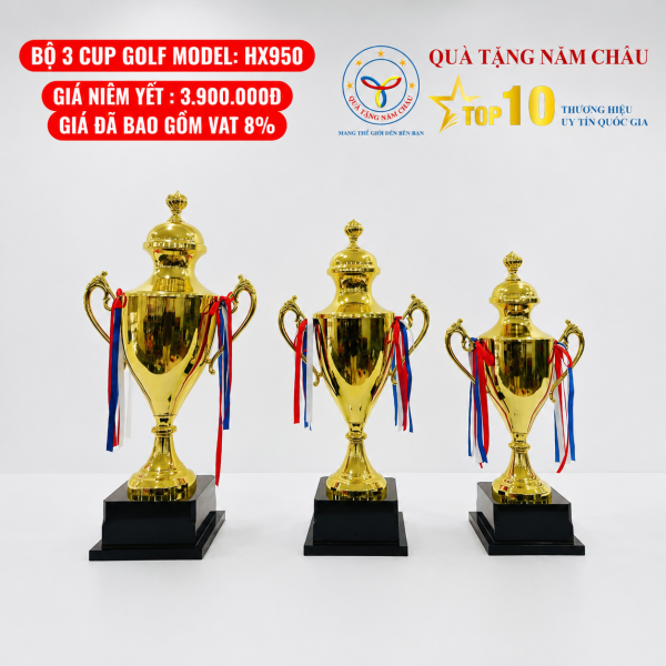 Bộ 3 Cúp Golf Cao Cấp Dáng Thon Sang Trọng - Hai Quai Cong, Thân Cúp Cân Đối - Model: HX950